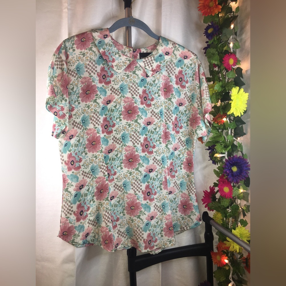 Notations | Women’s White/Blue Floral Print Blouse Top